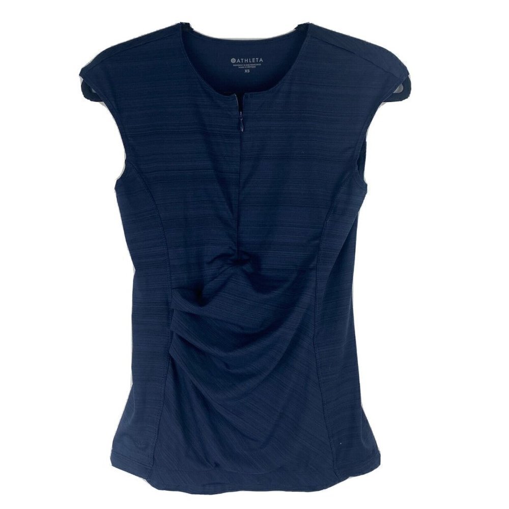 Athleta Womens Bike Shirt Size XS Navy Blue Zipper Pockets Cycling Triathalon